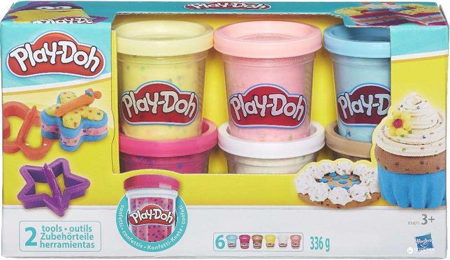 Пластилин Play-Doh 6 баночек с конфетти B3423. Оригинал.