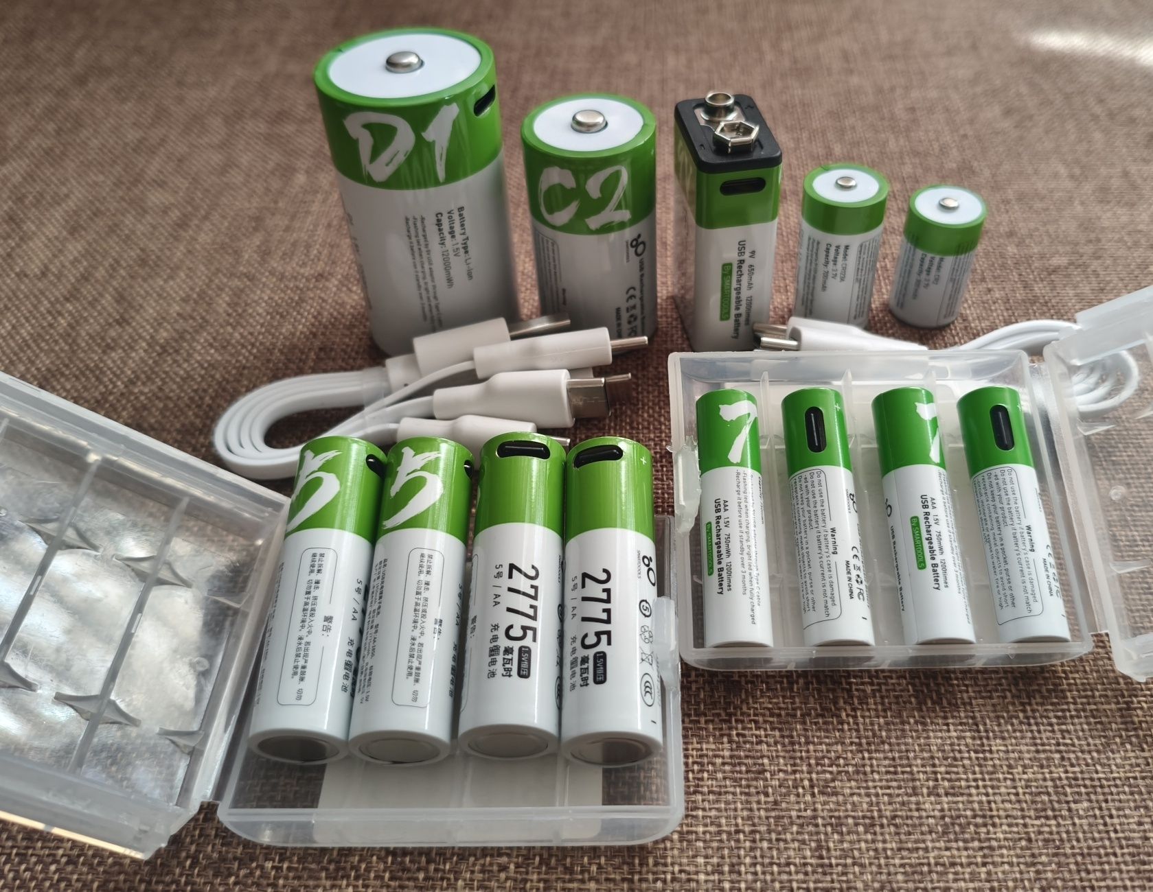 Акумулятор USB C. AA 2775 (2600). AAA 750, D1, крона, Smartools. CR123