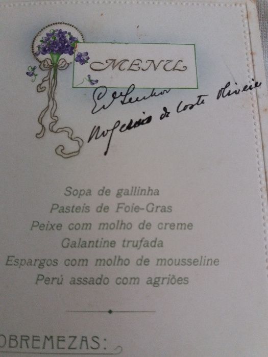 Menu de festa de 1918 e Postal de reclame à Cardofedrina para a Asma