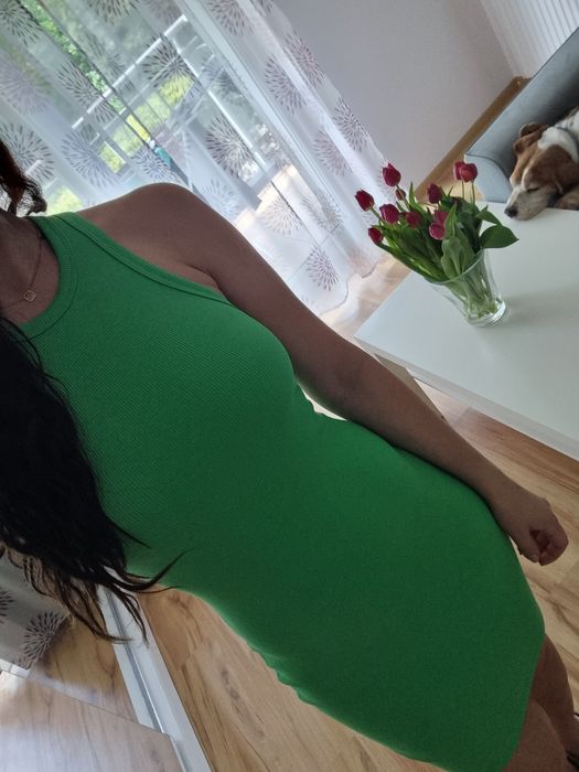 Zielona bawełniana sukienka Basic r. S, letnia sukienka bokserka