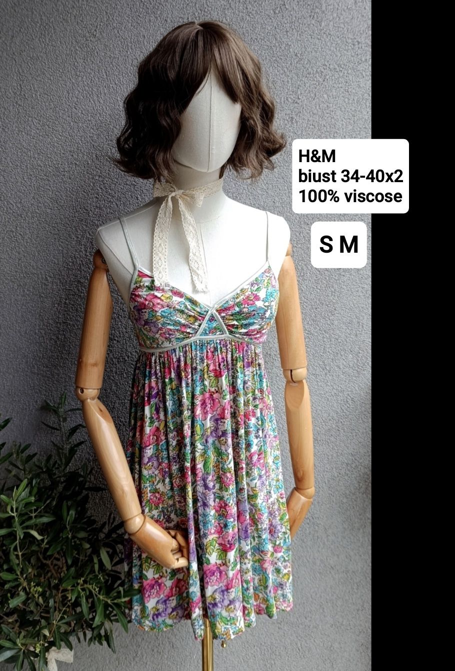 H&M S M biust 34-40x2 sukienka kalka 100 % viscose kwiatuszki urocza