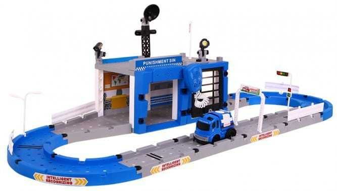 SKRĘCANY ZESTAW POLICYJNY Komisariat + Radiowóz + Garaż + Tor