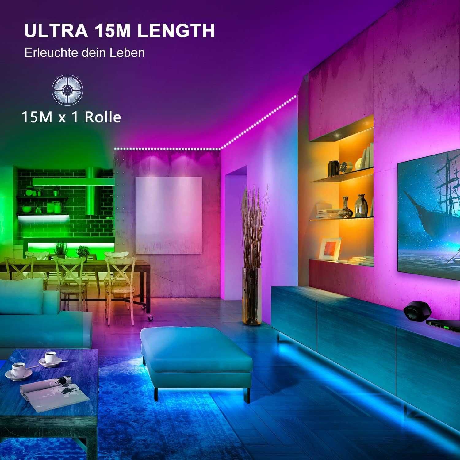 Taśma LED 15 m BLUETOOTH RGB Aplikacja Pilot Synchronizacja z Muzyką
