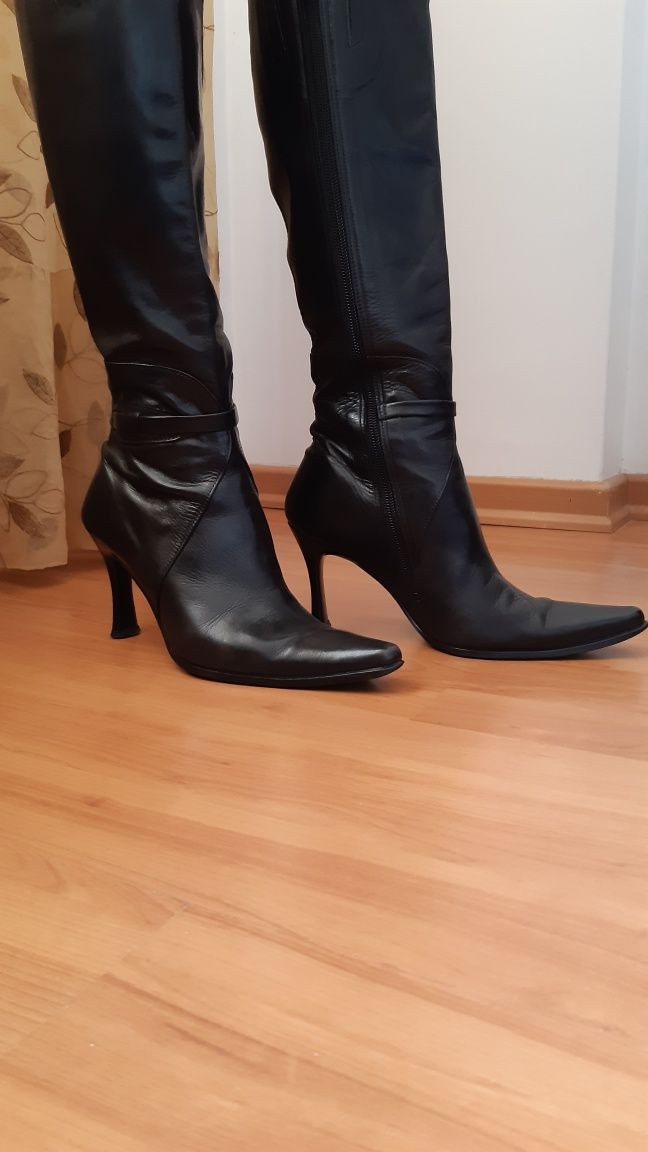 Botas Mulher Cano Alto em Pele 37 - Preto