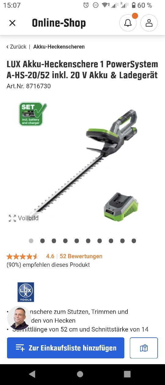 LUX Nożyce do żywopłotu akumulatorowe 20 V Set 
N