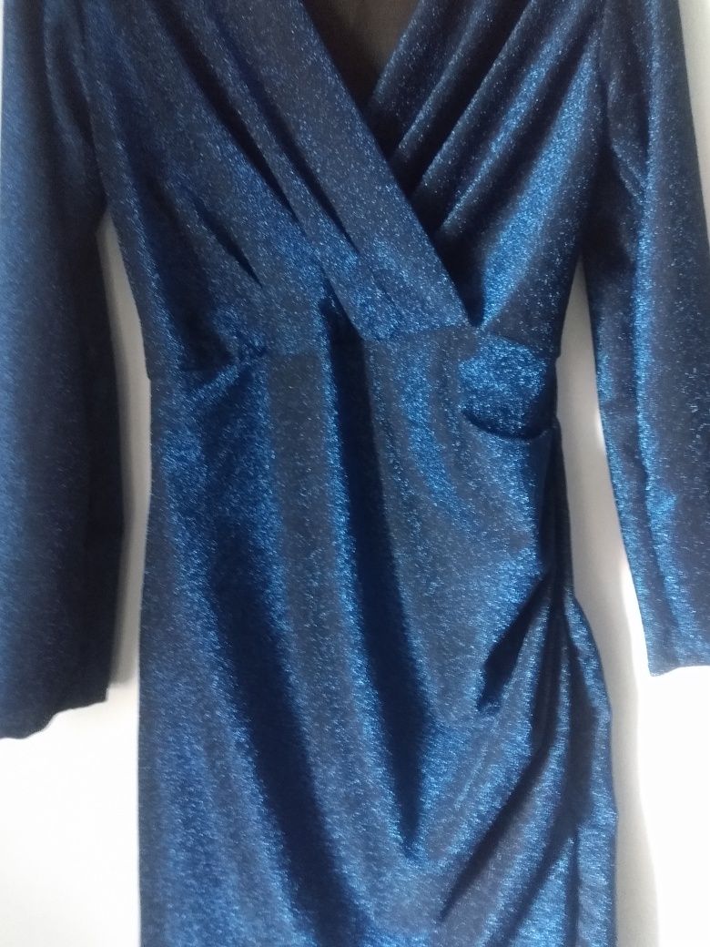 Nowa kobaltowa sukienka cała mieniąca brokatową nitką