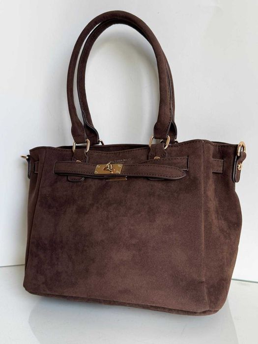 Torba Flora&Co torebka shopper zamsz zamszowa eco brązowa czekoladowa