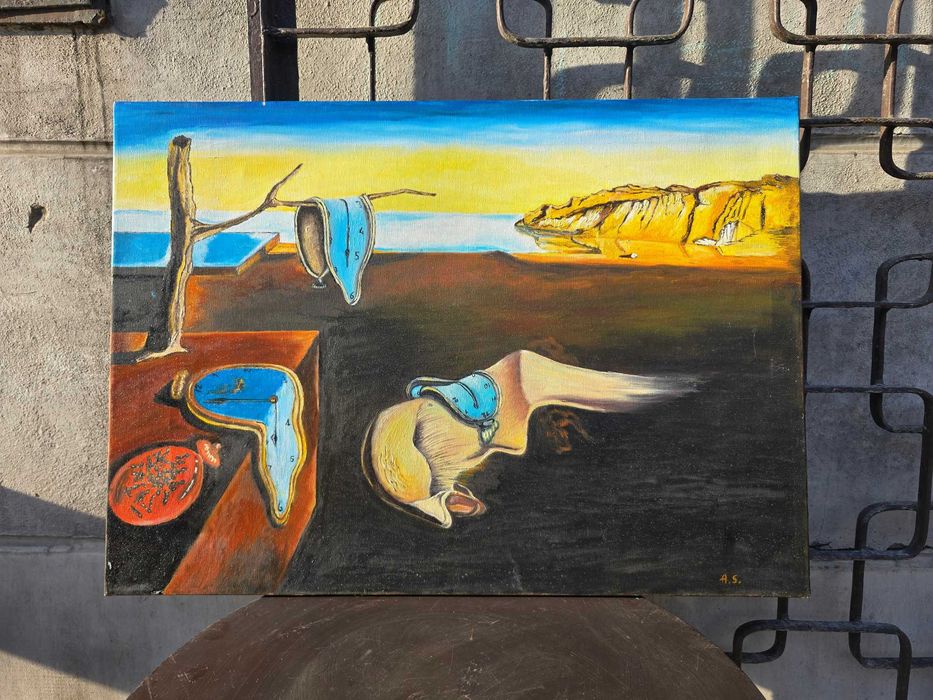 Stary obraz olejny na płótnie Trwałość Pamięci  wg. Salvador Dalí