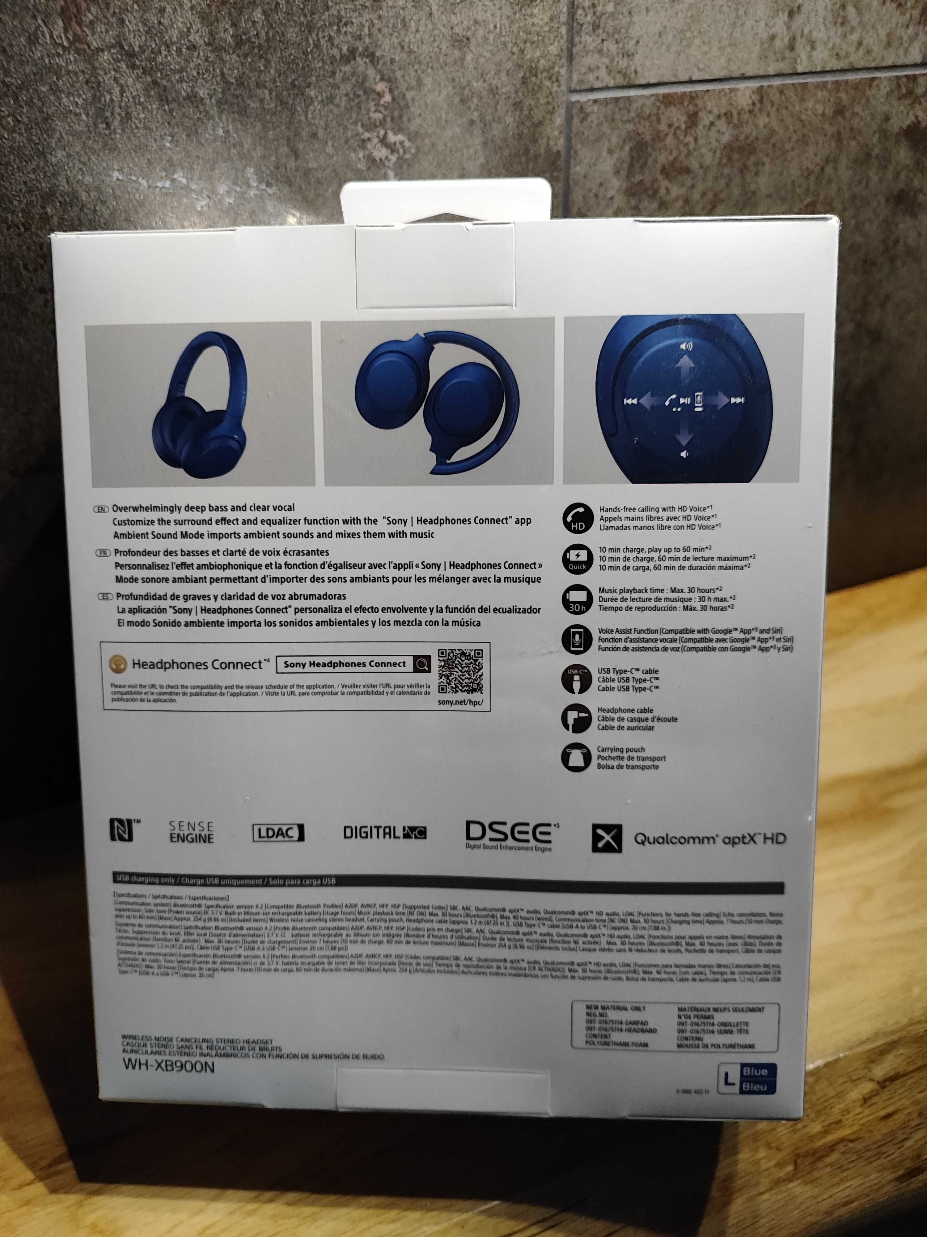 Słuchawki bezprzewodowe SONY WH - XB900N niebieskie, nowe, oryginalne