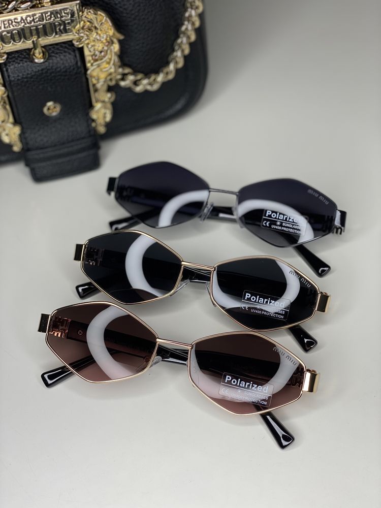 Женские солнцезащитные очки MIU MIU ромбы POLARIZED Черные коричневые