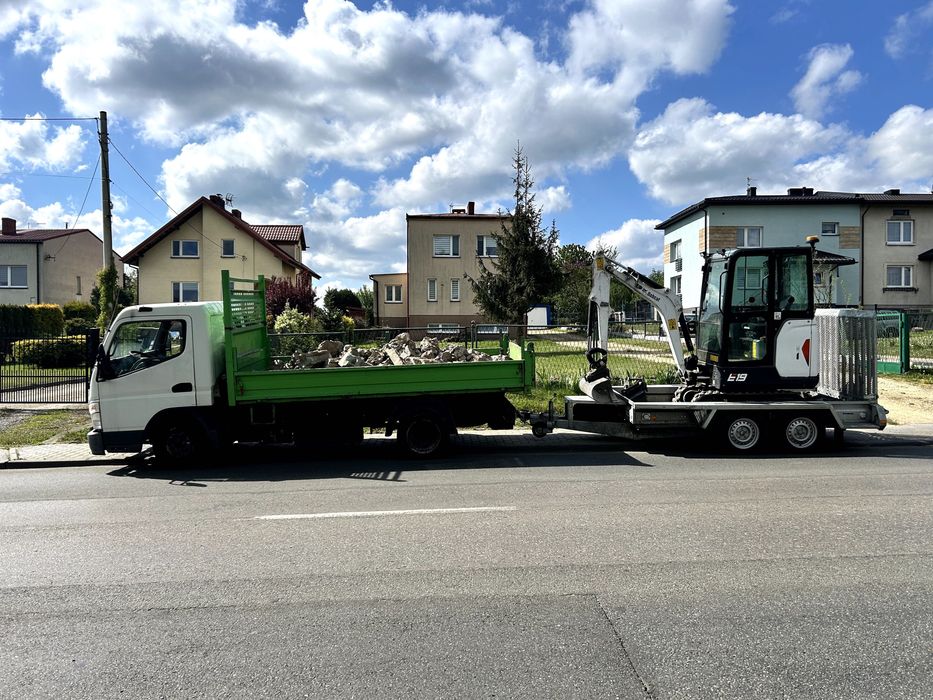 Wynajem Minikoparka Minikoparki Bobcat E19 Koparka z przyczepą w cenie