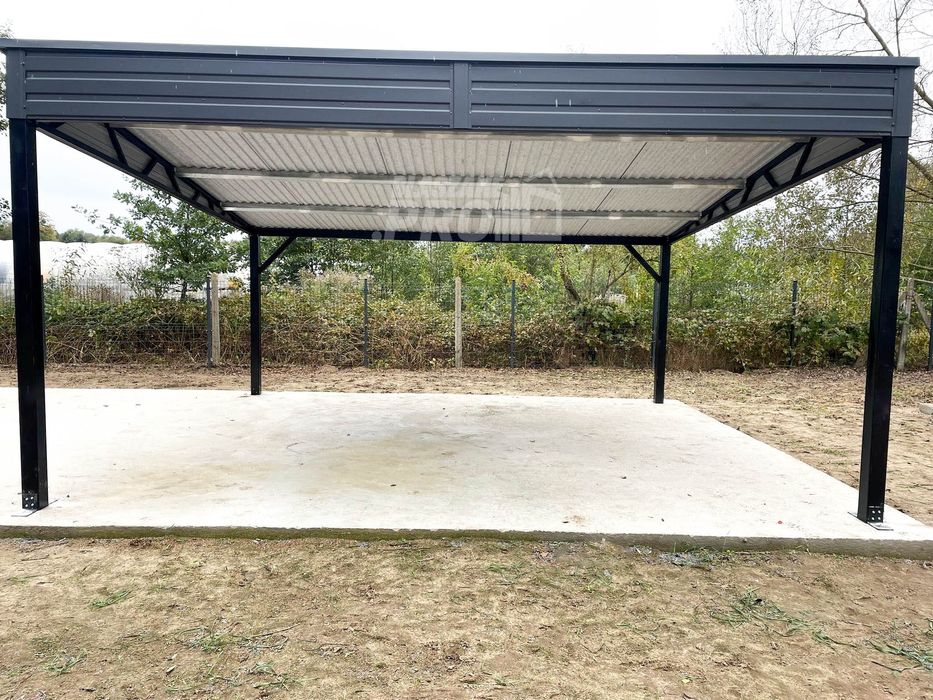 Wiata samochodowa CarPort 6x5,8m - antracyt - dach spad w tył GP487