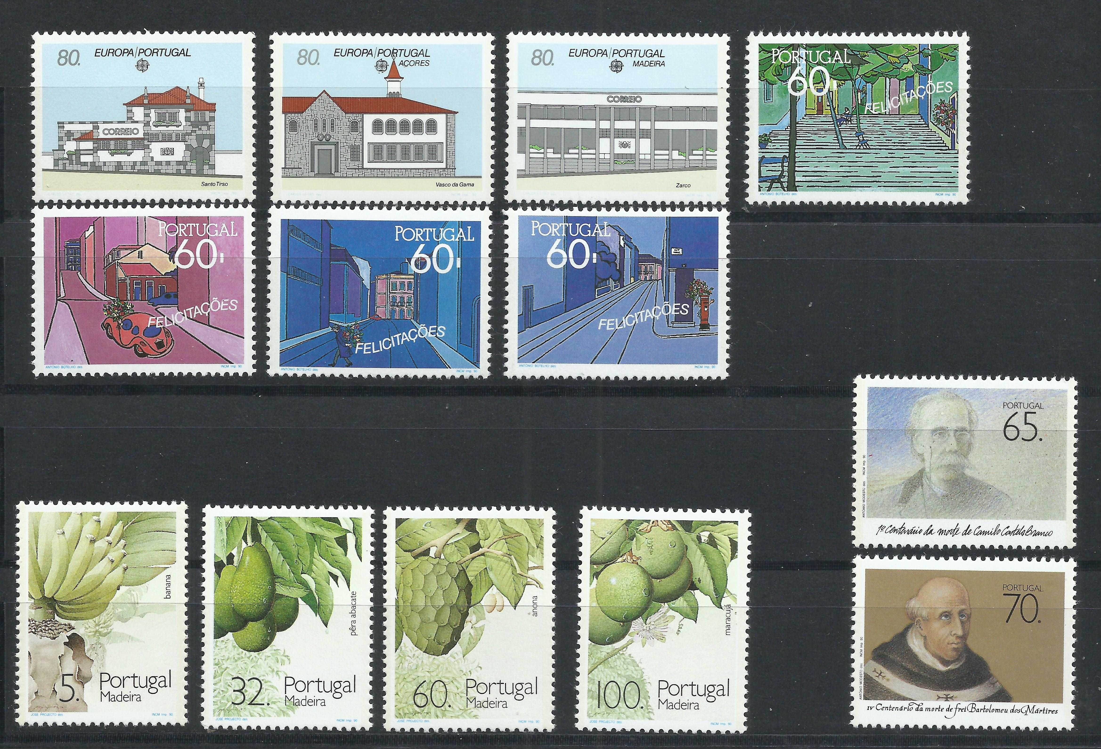 Selos portugueses – 48 selos de 1990, como novos e S/ charneira