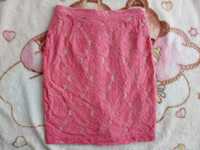 Elegancka różowa koronkowa spódnica H&M 36 koronka w kwiatki jak nowa