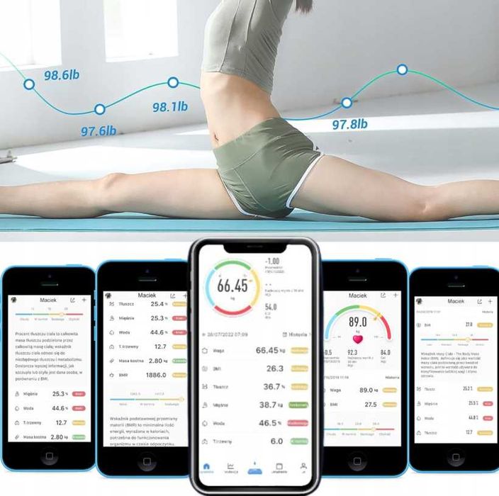 Nowa waga łazienkowa SMART+25w1 -Bluetooth, aplikacja, szkło hartowane