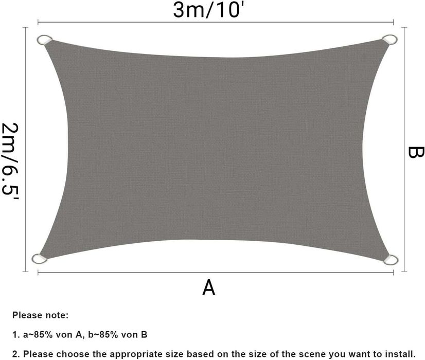 HOMPER 2x3m toldo impermeável proteção solar retangular Cinza