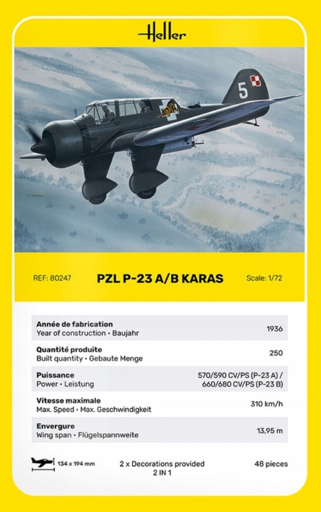 Heller 80247 samolot PZL.23 A/B Karaś model do sklejania 1:72