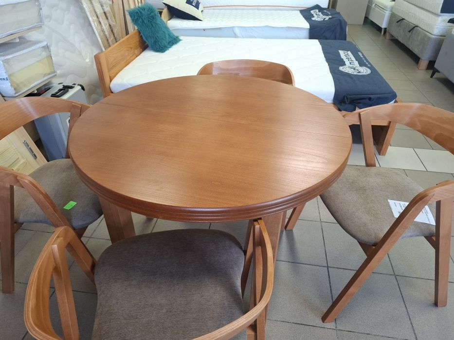 Nowy stól okrągły rozkładany 100cm z krzesłami kolor olcha 'od ręki'