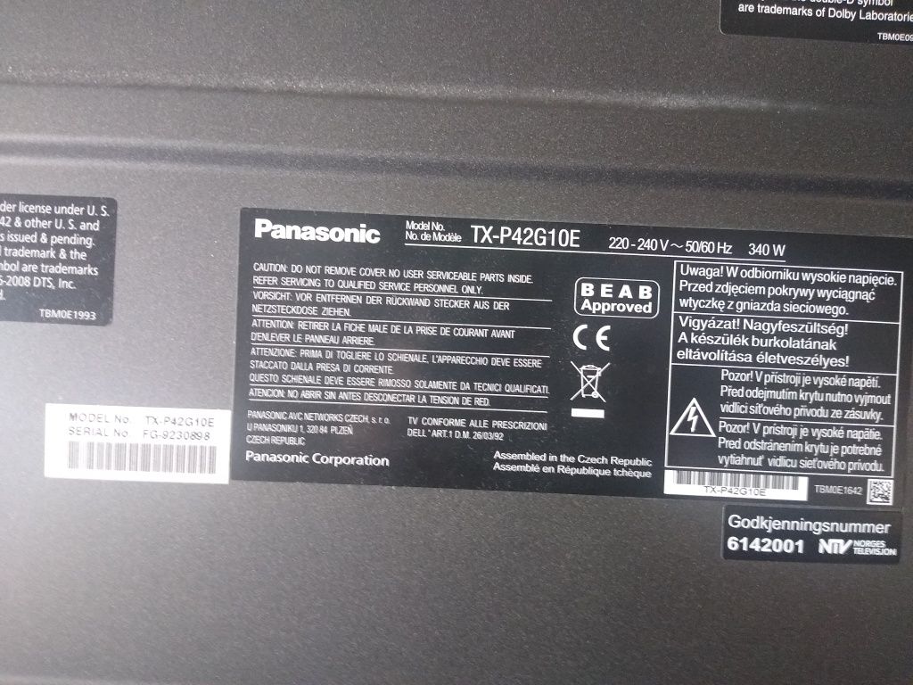 Telewizor plazmowy Panasonic VIERA TX-P42G10E 42"'