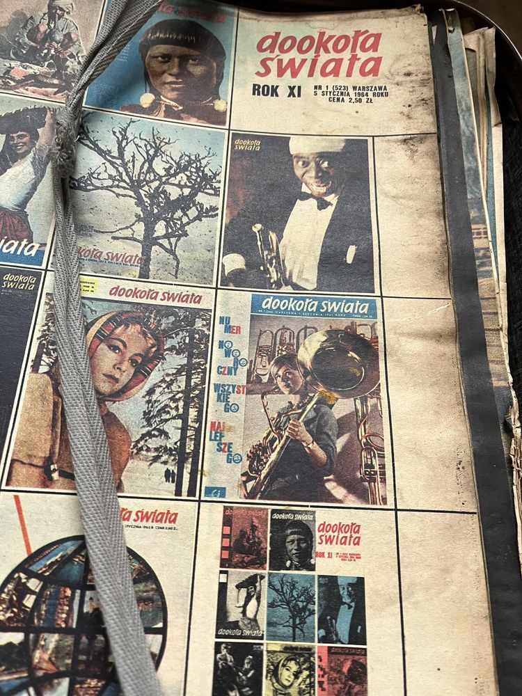 Stara walizka pełna starych gazet: „Panorama”, „Dookoła świata”, …