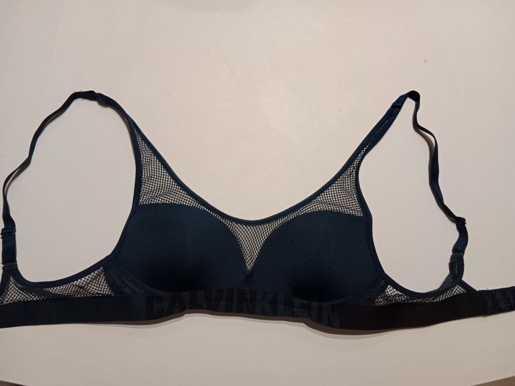 Granatowy stanik 75 B 36 Calvin Klein sportowy biustonosz CK koronka