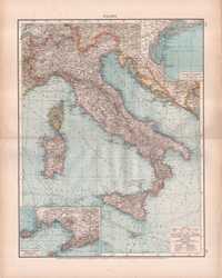 Italia. Efektowna mapa 1898 r. autentyk