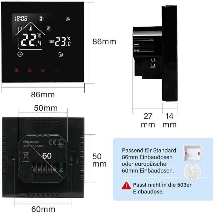 Inteligentny termostat Beok TDR89B-WIFI-WPB, sterowanie kotłem gazowym