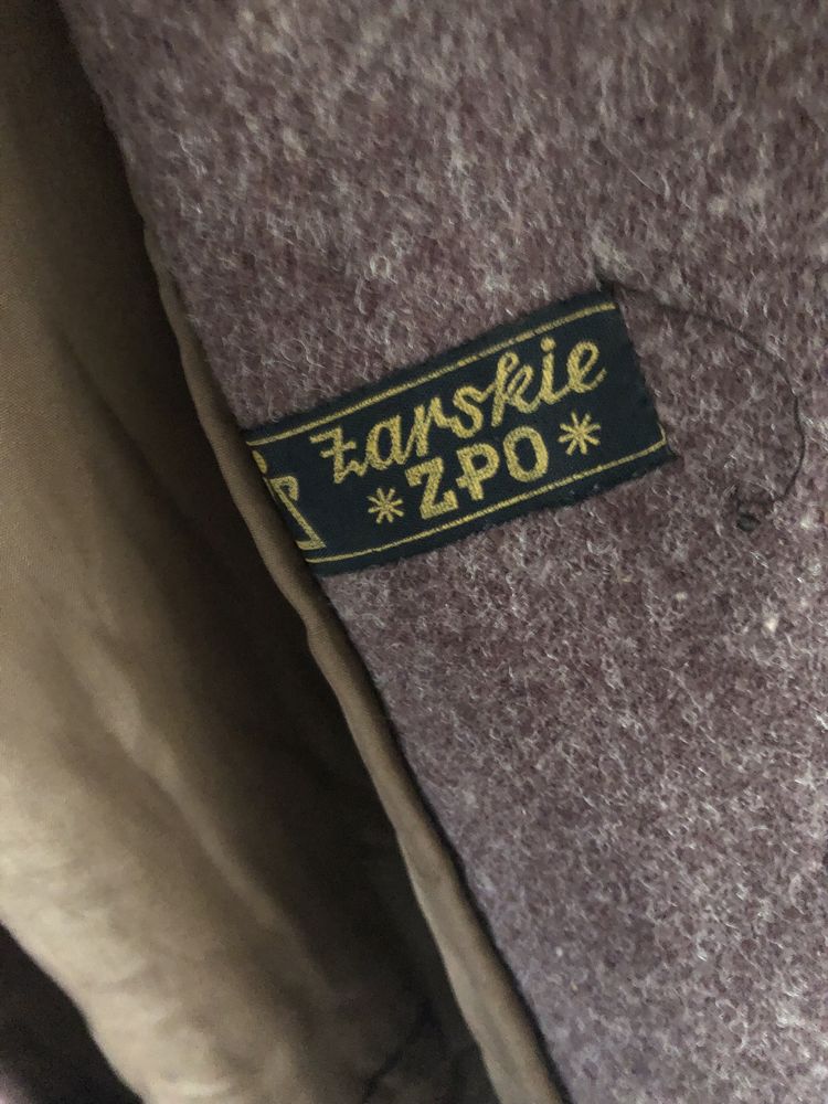 Wełniany ocieppany długi płaszcz Zarskie ZPO vintage PRL