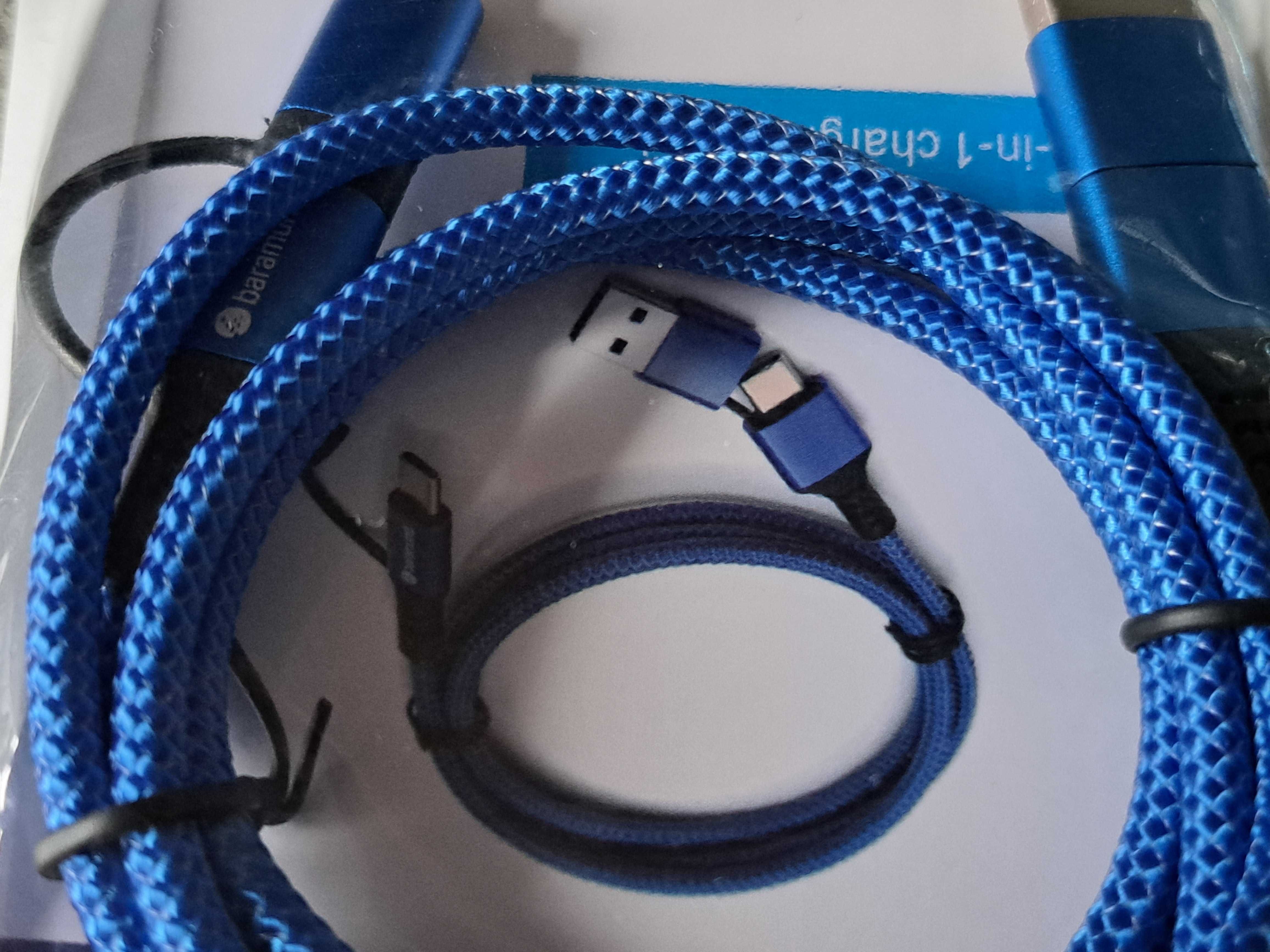 Okazja! Elegancki niebieski przewód multi (USB, USB-C, Lightining).