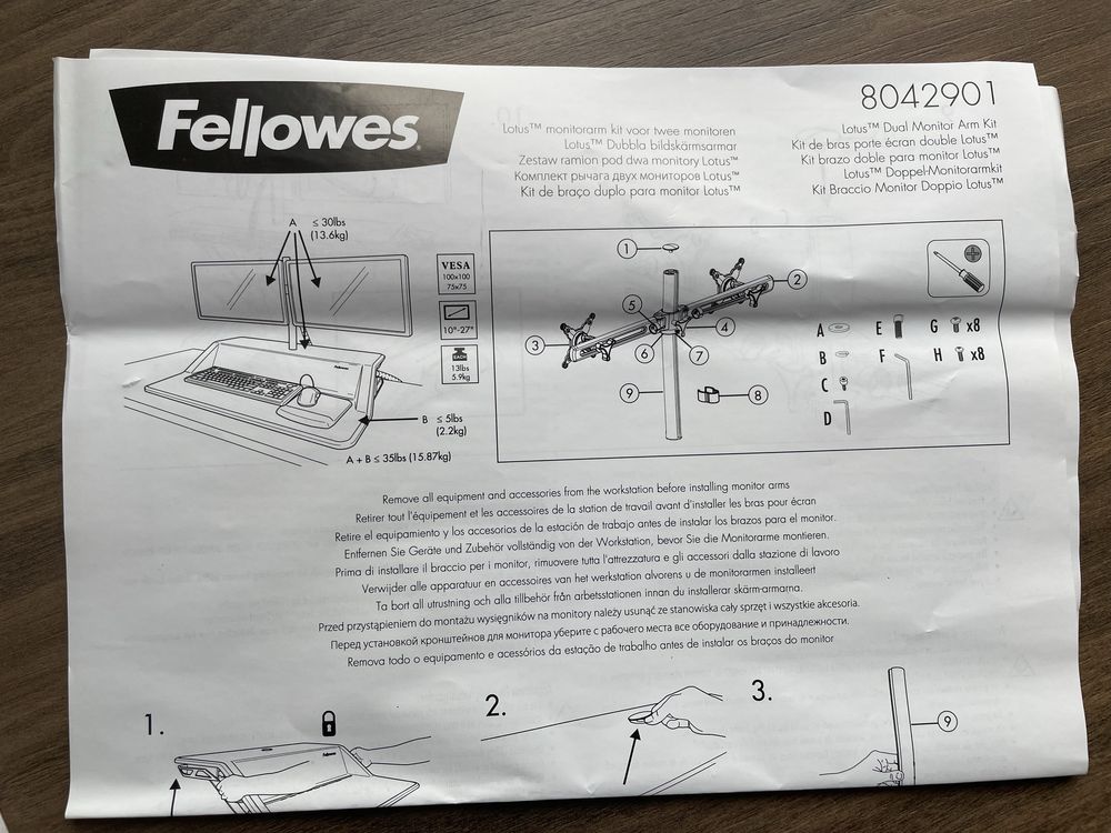 Uchwyt Fellowes Lotus Dual Monitor Arm Kit wieszak stojak dwa monitory