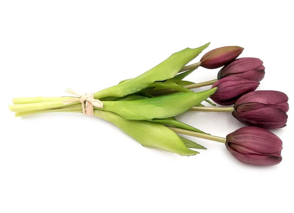 Tulipan sztuczny tulipany silikonowe bukiet 5 sztuk FIOLETOWY