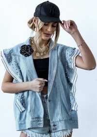 Miss City Official kurtka jeansowa tiul kamienie one size New %%%