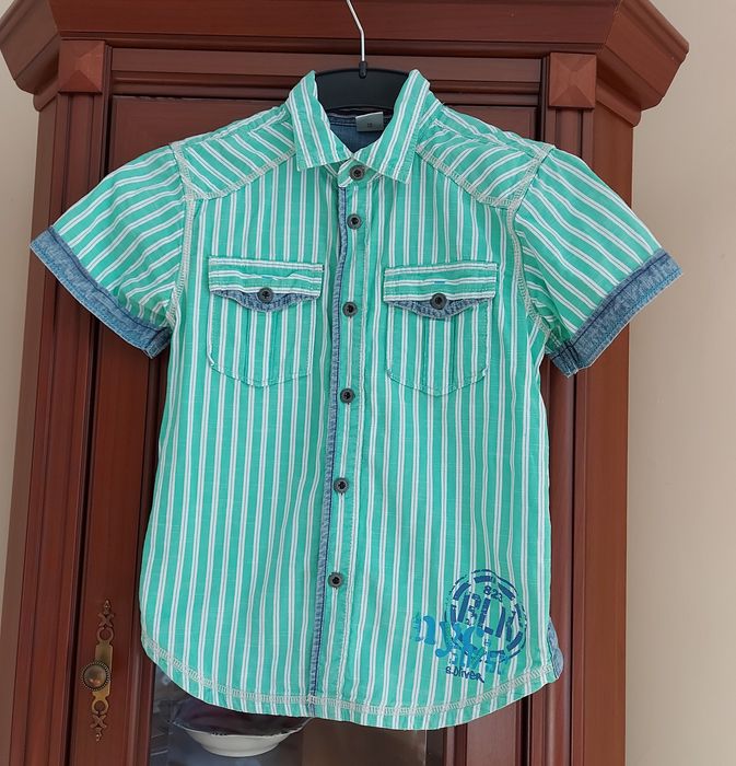 Zielona koszula chłopięca w białe paski S.Oliver krótki rękaw