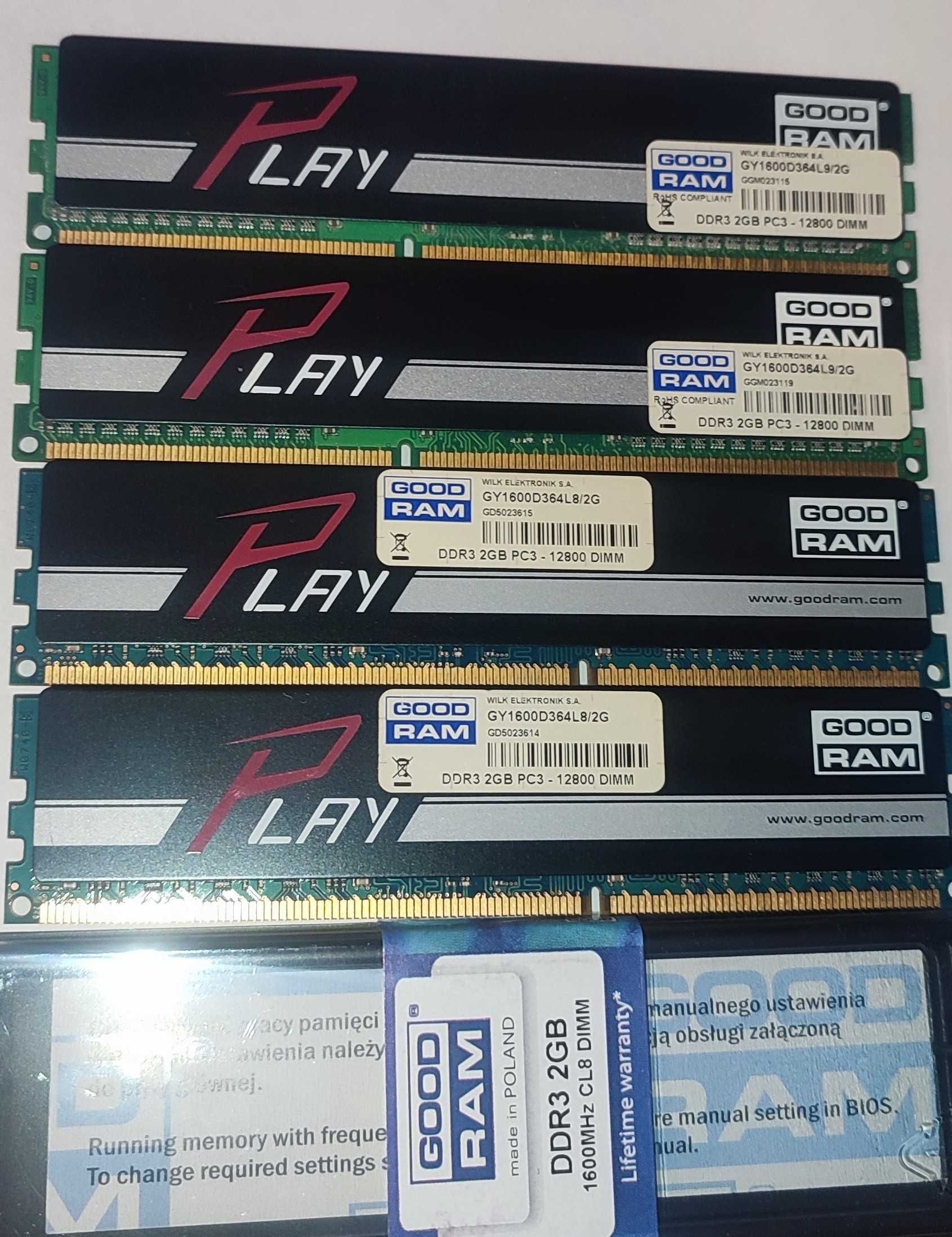 2 планки GOOD RAM DDR3 2GB 1600MHz CL8 DIMM