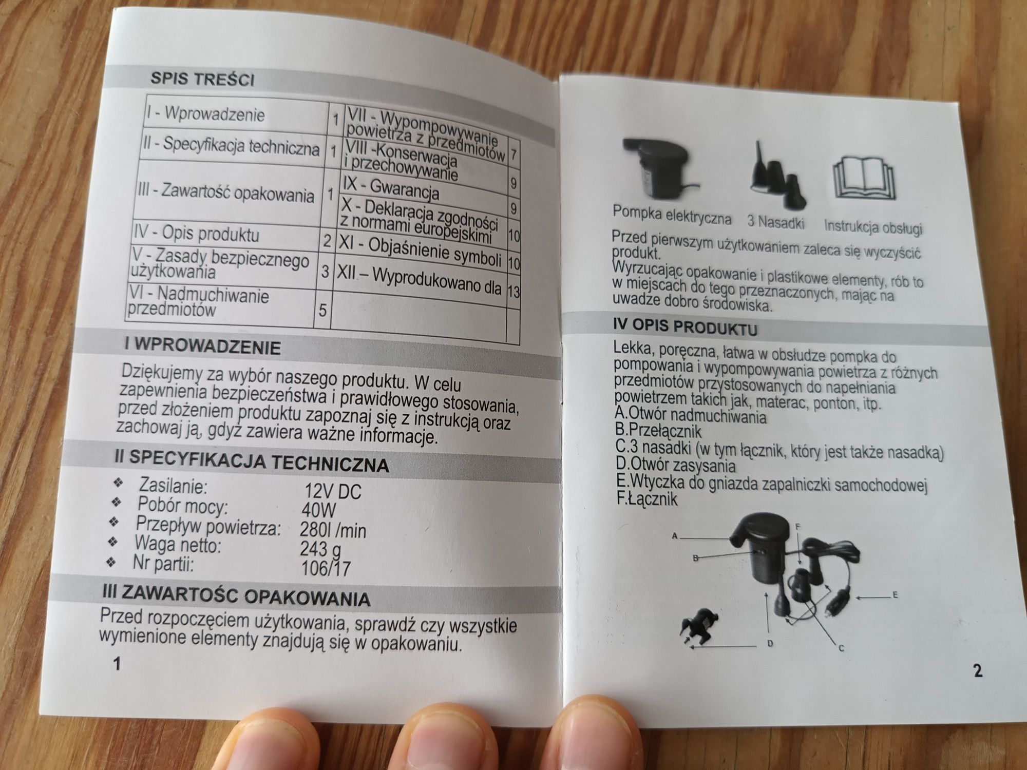 Pompka elektryczna do materaca turystyczna 12v do dmuchanych zabawek