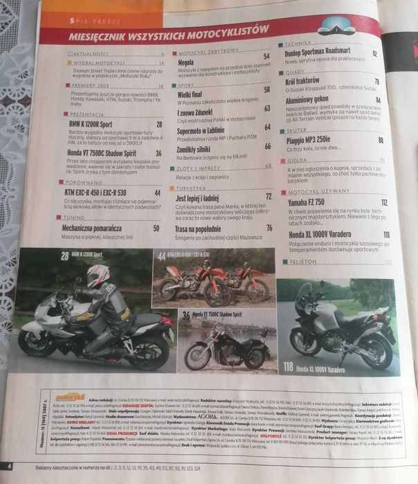 Gazeta Świat Motocykli 2007 11 Honda shadow varadero KTM EXC R 450 530