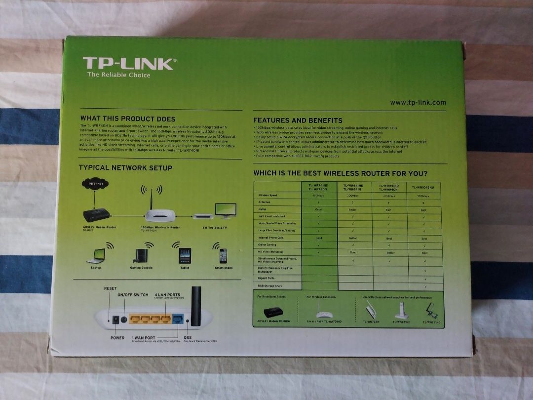 Router TP-Link TL-WR740N połączenie internetu transfer danych 150Mb/s