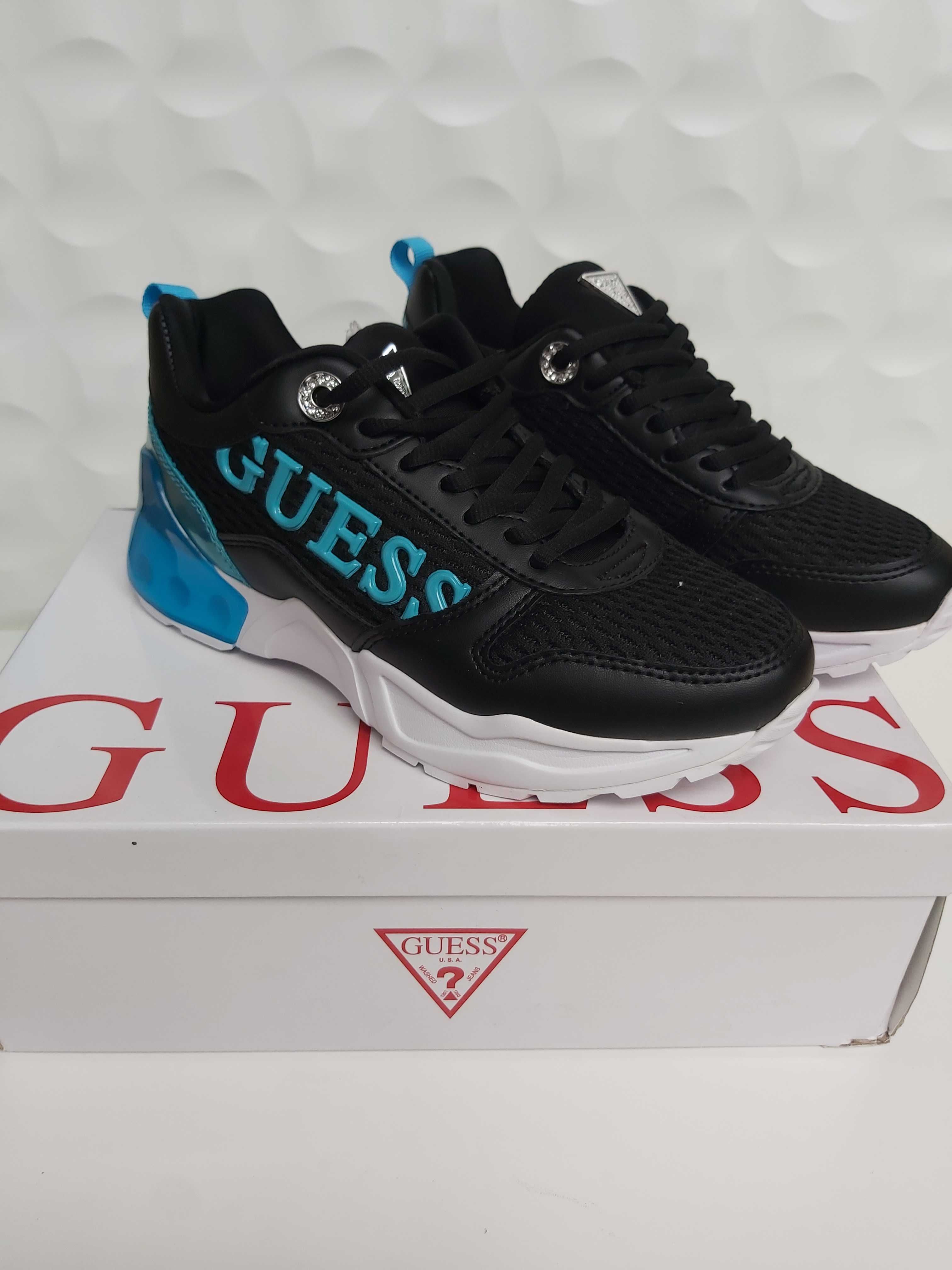 SP NOWE sneakersy niebieskie biale GUESS a361 platforma 38