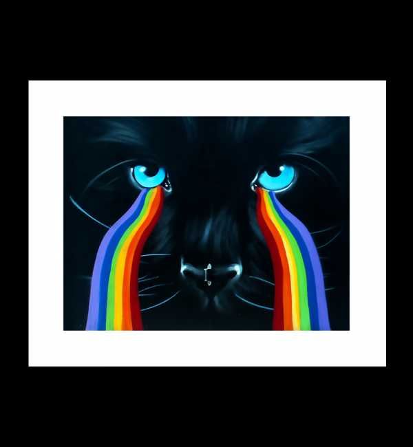 Plakat 50x40, Czarny Kot z Tęczą