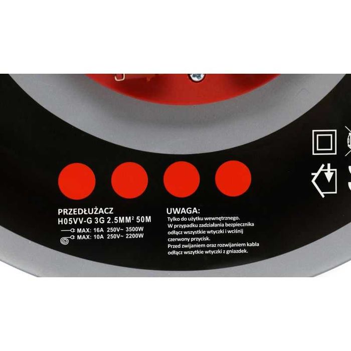 Przedłużacz  bębnowy zwijak 50m 4 gniazda metalowy stelaż i bęben