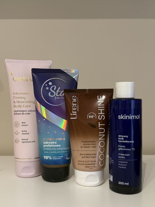 skinimal tonik, stars proteinowa, biotinne, lirene coconut shine