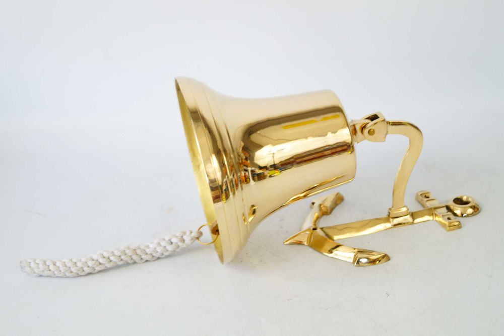 Duży mosiężny dzwon kotwica marynistyka prezent mosiądz