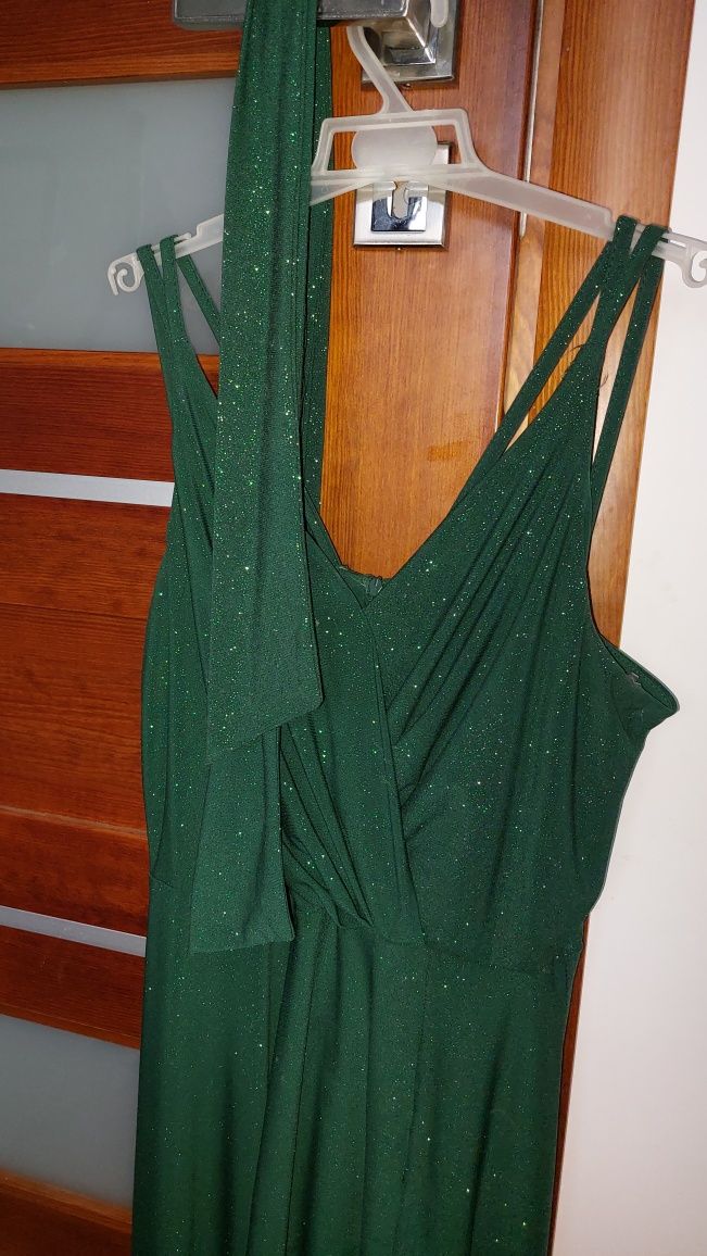 Krótka sukienka zielona brokatowa 36
