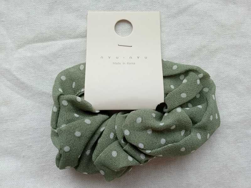 Nowa Gumka do włosów frotka Scrunchie zielona w kropki Nyu Nuy