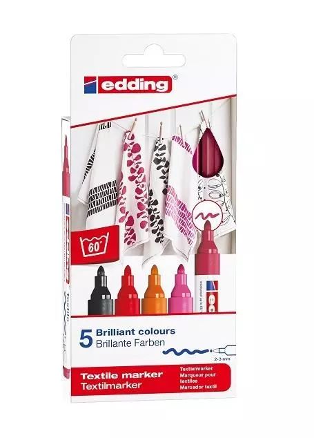 Markery do tkanin 5 kolorów ciepłych EDDING. Edding. Nowy Produkt