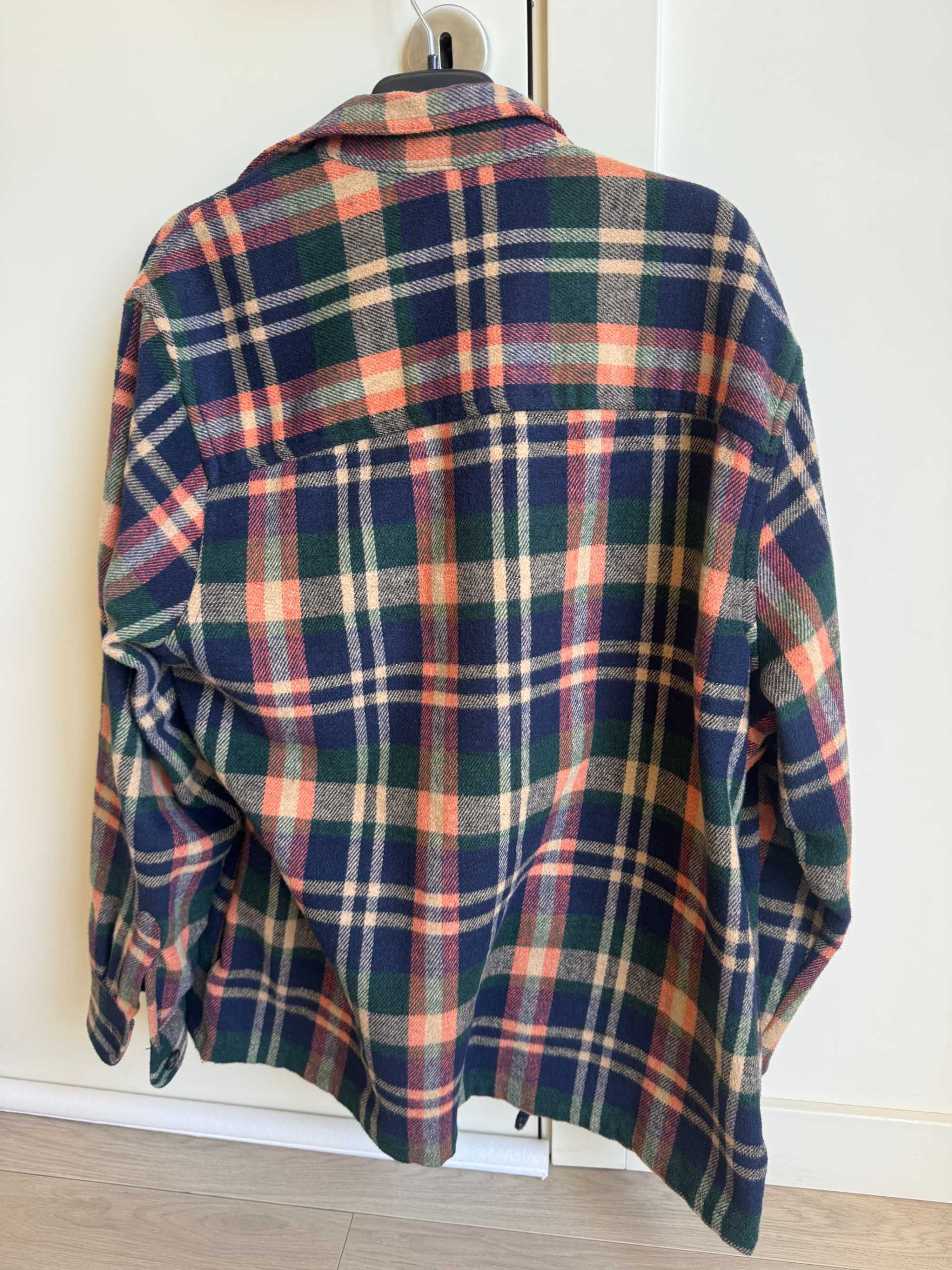 Zara  Jaqueta camisa flanela masculina laranja / verde / azul xadrez