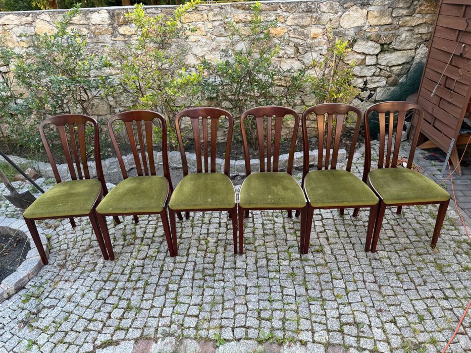 Zestaw krzeseł mahoń 6 szt plus stół owalny gratis oliwkowe siedziska