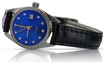 Zegarek damski z białego złota 14k lw078wdblz z niebieską tarczą G