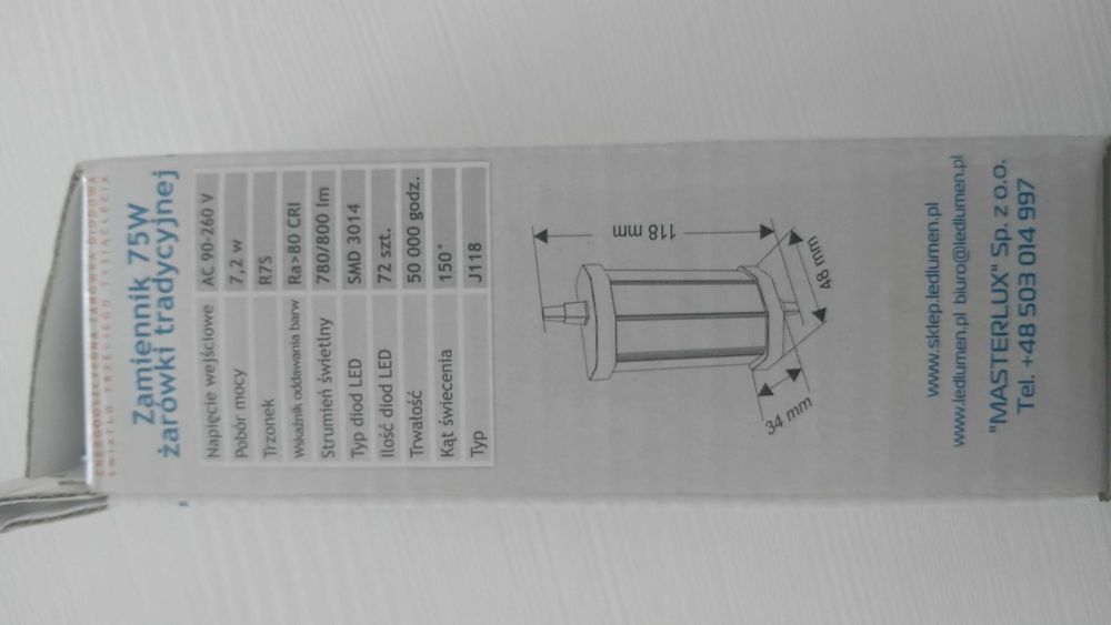 Żarówka LED r7s żarnik zamiennik 75w ledlumen biały ciepły