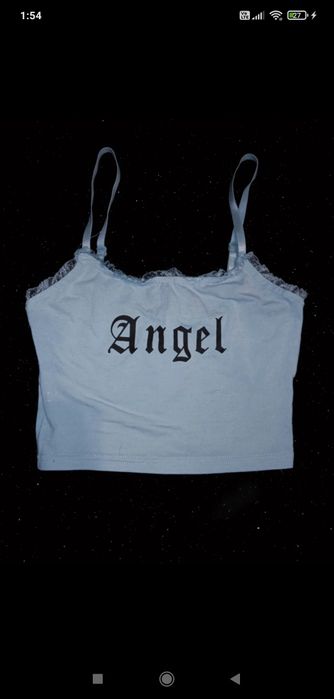 błękitny obcisły crop top na cienkich ramiączkach XS S angel